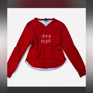 GAP Red Long-Sleeve V-Neck Top with 1999-2000 Graphic